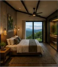 Modelo Vista al Horizonte: habitación principal con ventanal hacia las montañas