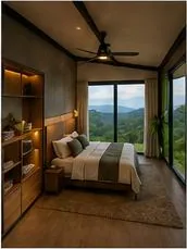 Modelo Vista al Horizonte: segunda habitación con clóset abierto y ventanal